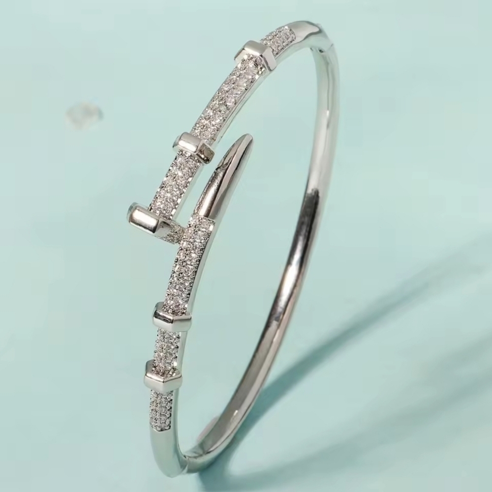 Nail Style Silver Bangle Bracelet